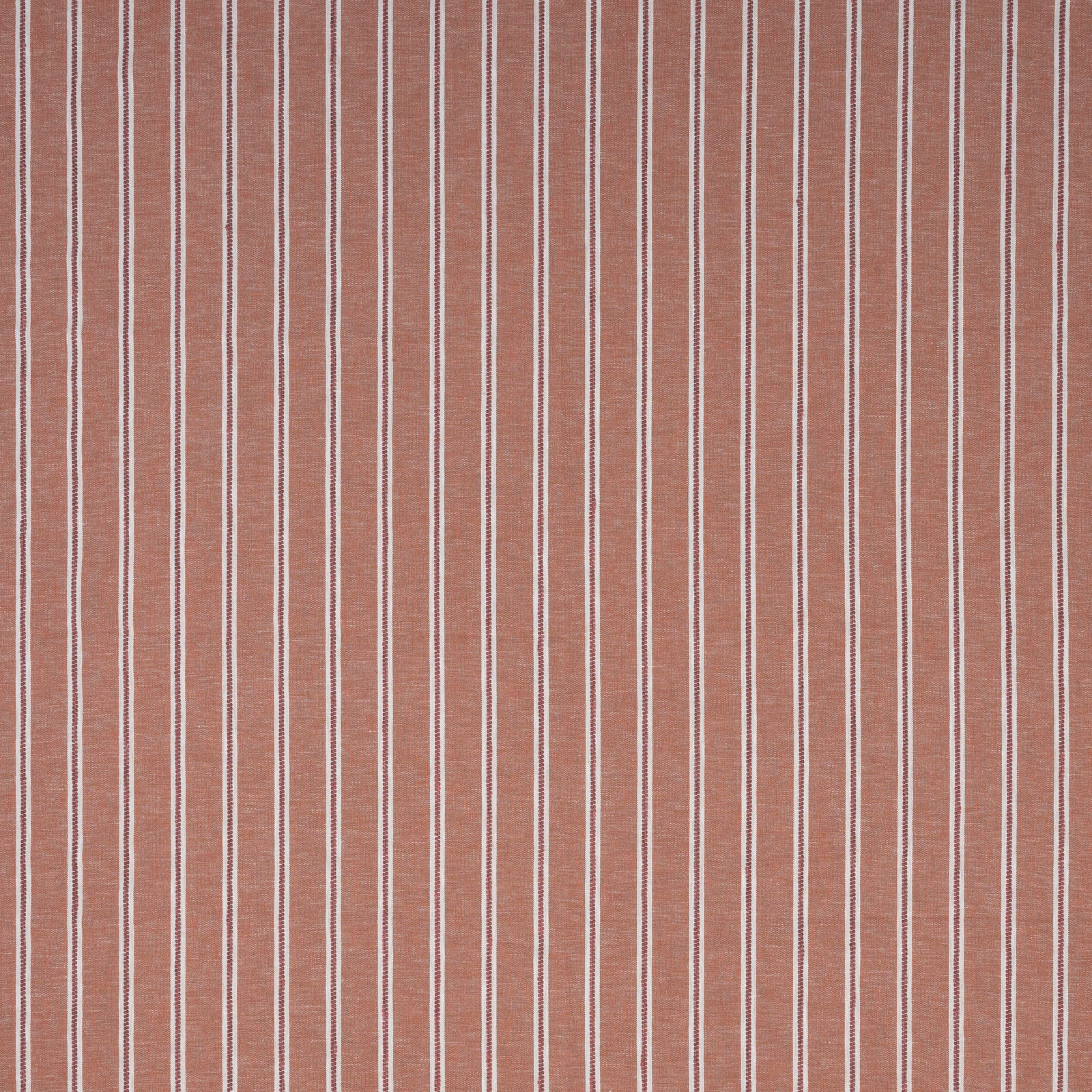 Vertical rosewood pink stripe fabric with fine pale pinstripes and woven texture