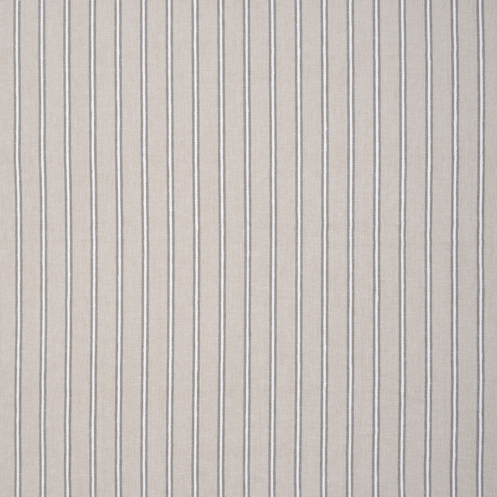 Vertical narrow grey stripes on a warm sandstone beige woven fabric