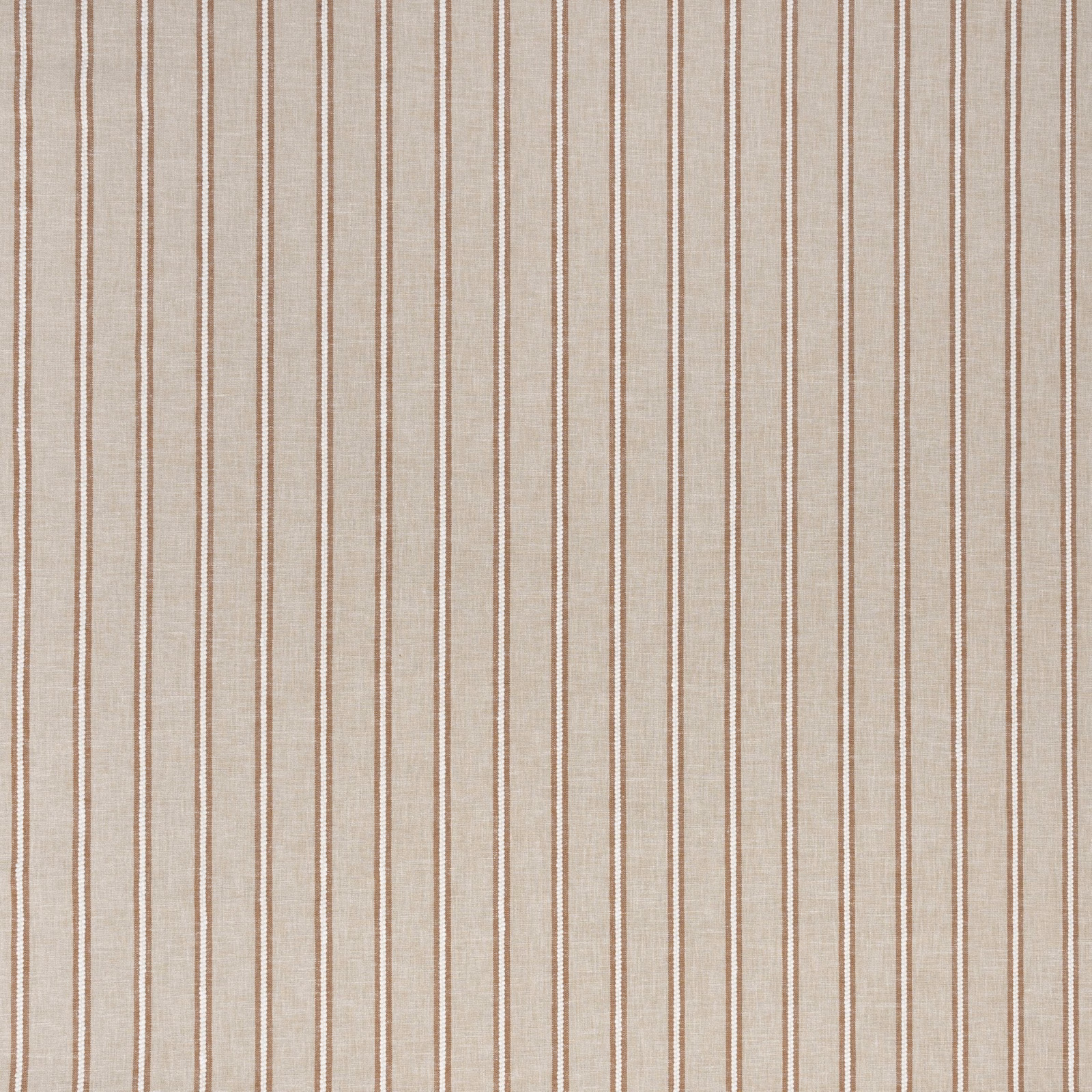 Vertical sienna and ivory striped fabric with a soft linen-look weave