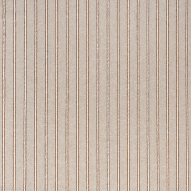 Vertical sienna and ivory striped fabric with a soft linen-look weave
