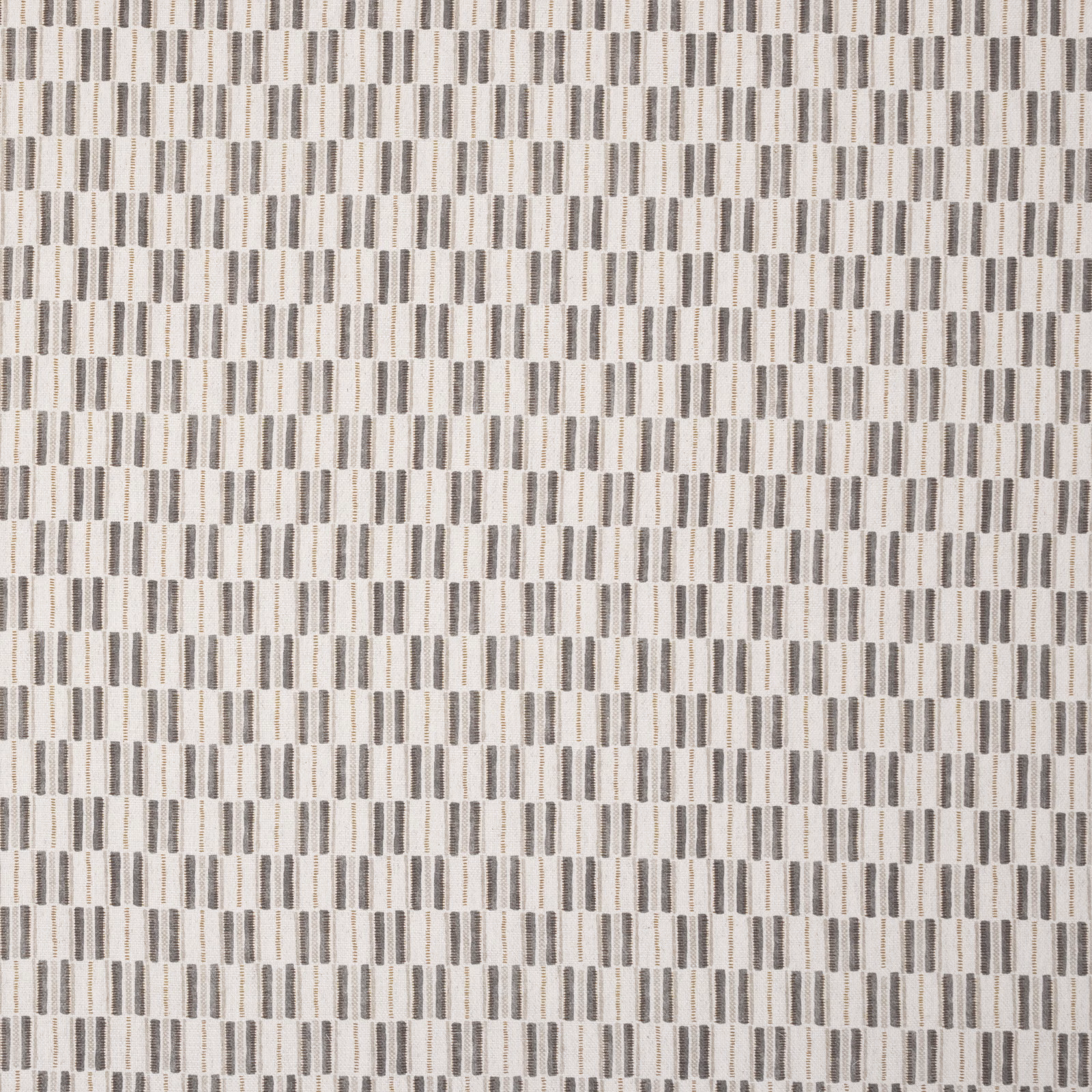 Pale pebble taupe striped fabric swatch with small vertical woven marks