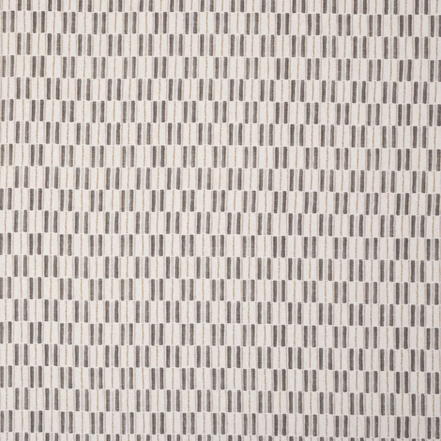 Pale pebble taupe striped fabric swatch with small vertical woven marks