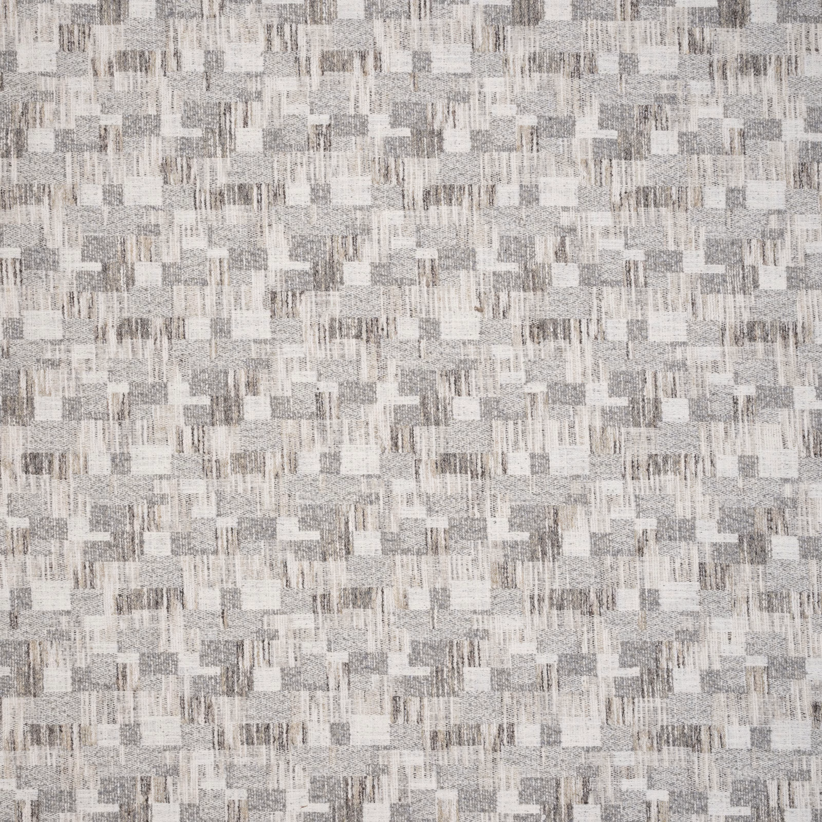 Soft pebble grey geometric woven fabric with staggered block pattern