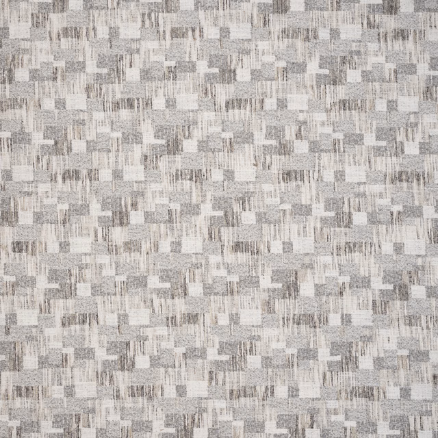 Soft pebble grey geometric woven fabric with staggered block pattern