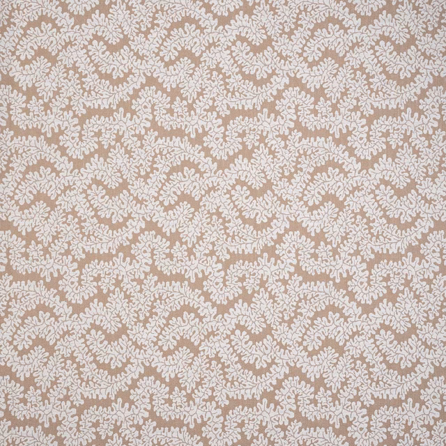 Beige botanical patterned fabric with cream scrolling leaf motif