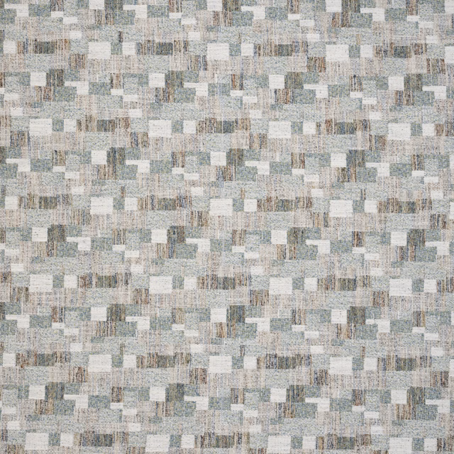 Small woven geometric fabric in seafoam, grey, white and taupe blocks