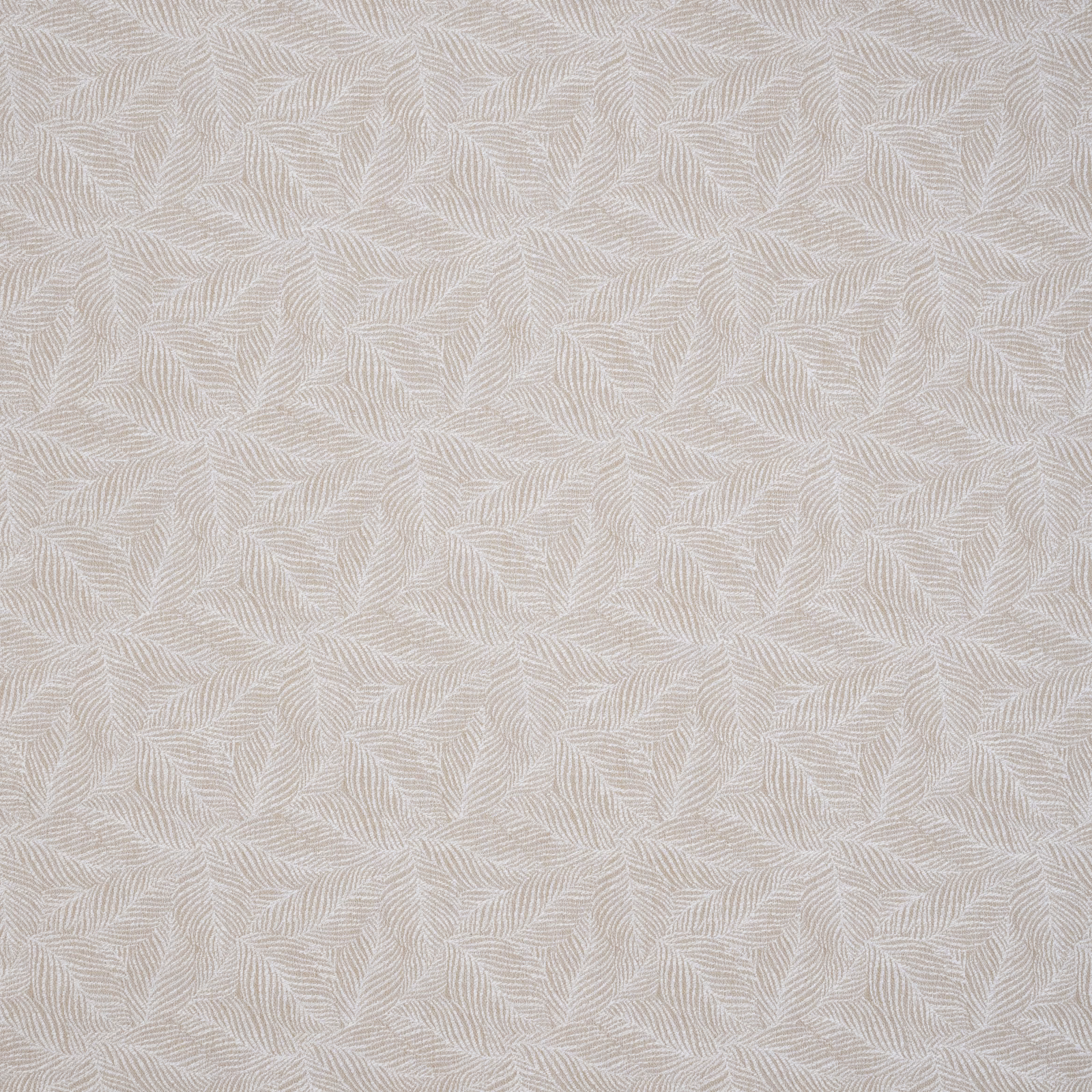 Soft cream botanical woven fabric with subtle leaf pattern