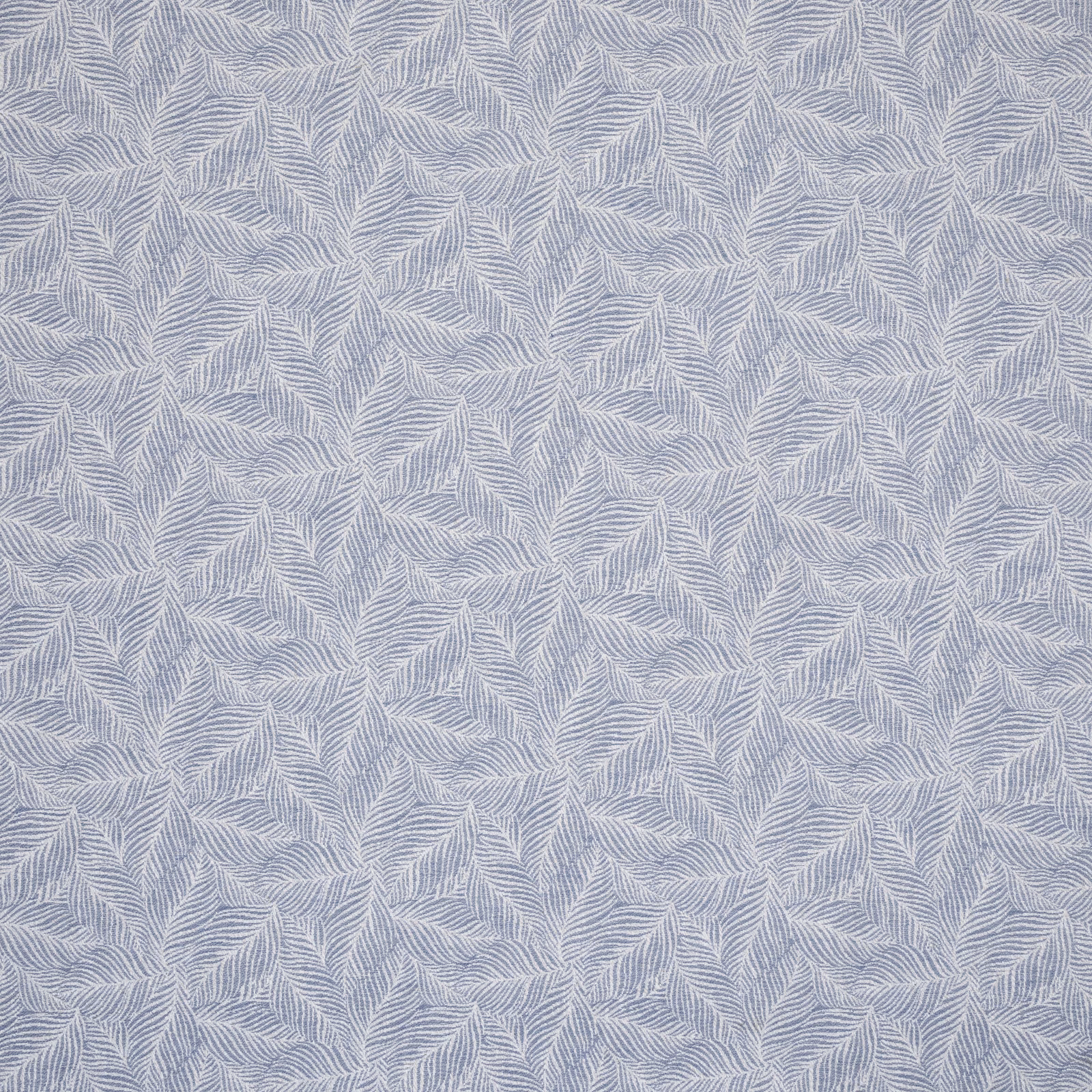 Pale blue-grey leaf pattern fabric with fine woven botanical texture