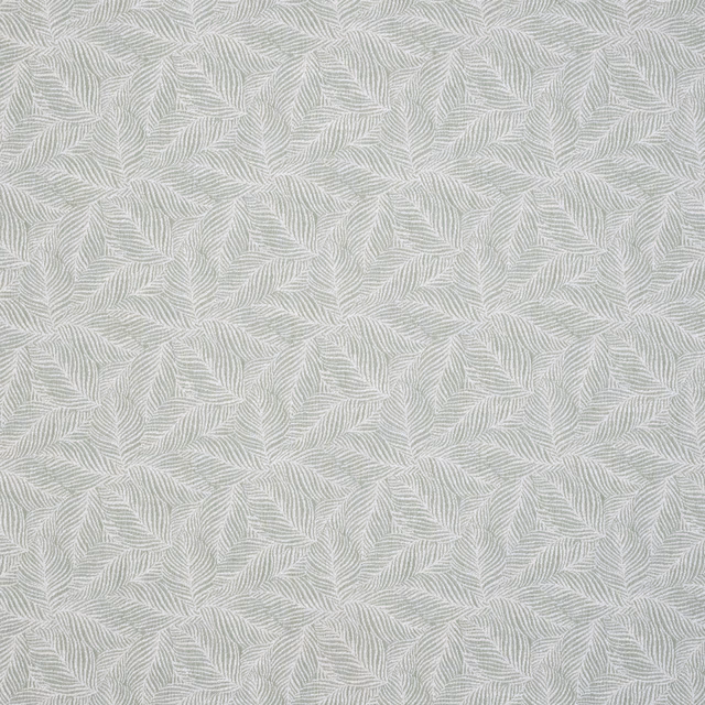 Pale sage botanical leaf pattern on a softly textured woven fabric