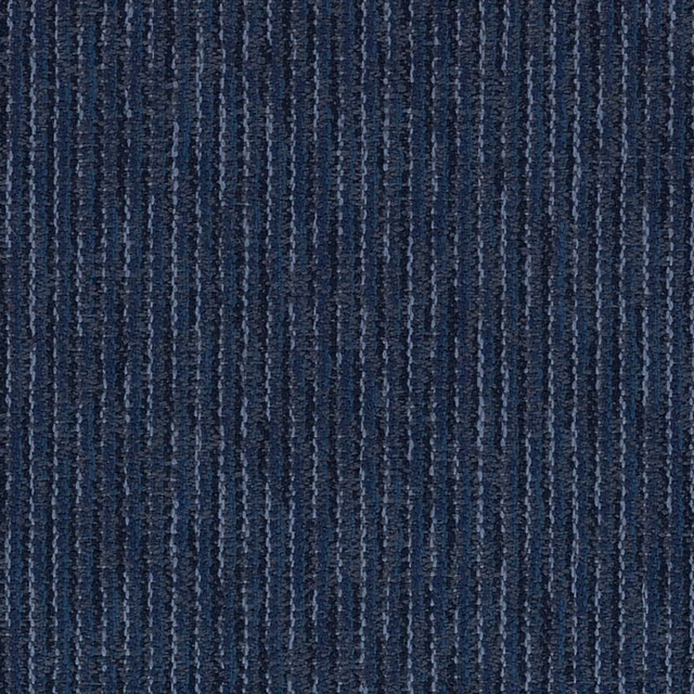 Close-up of deep ink-blue woven fabric with fine slate vertical stripes