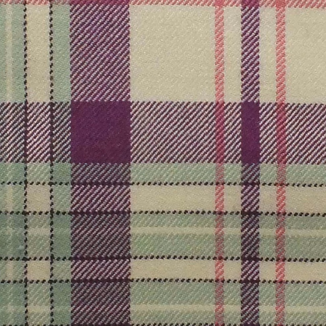 Fuchsia, sage and cream woven plaid with diagonal twill texture and black lines