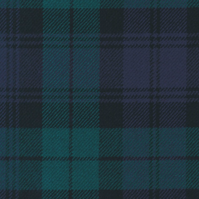 Dark teal, navy and black tartan checks with a close diagonal weave