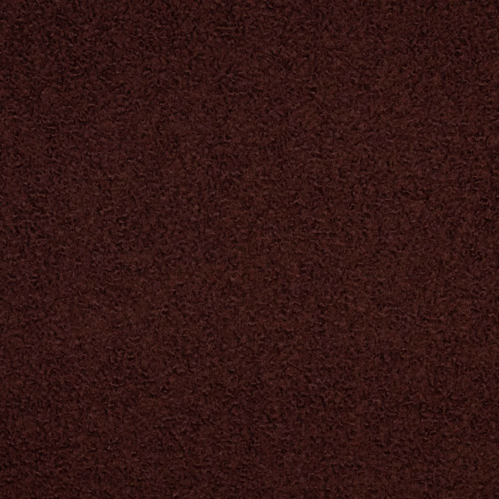 Dark burgundy-brown boucle swatch showing a dense, softly irregular nubby surface
