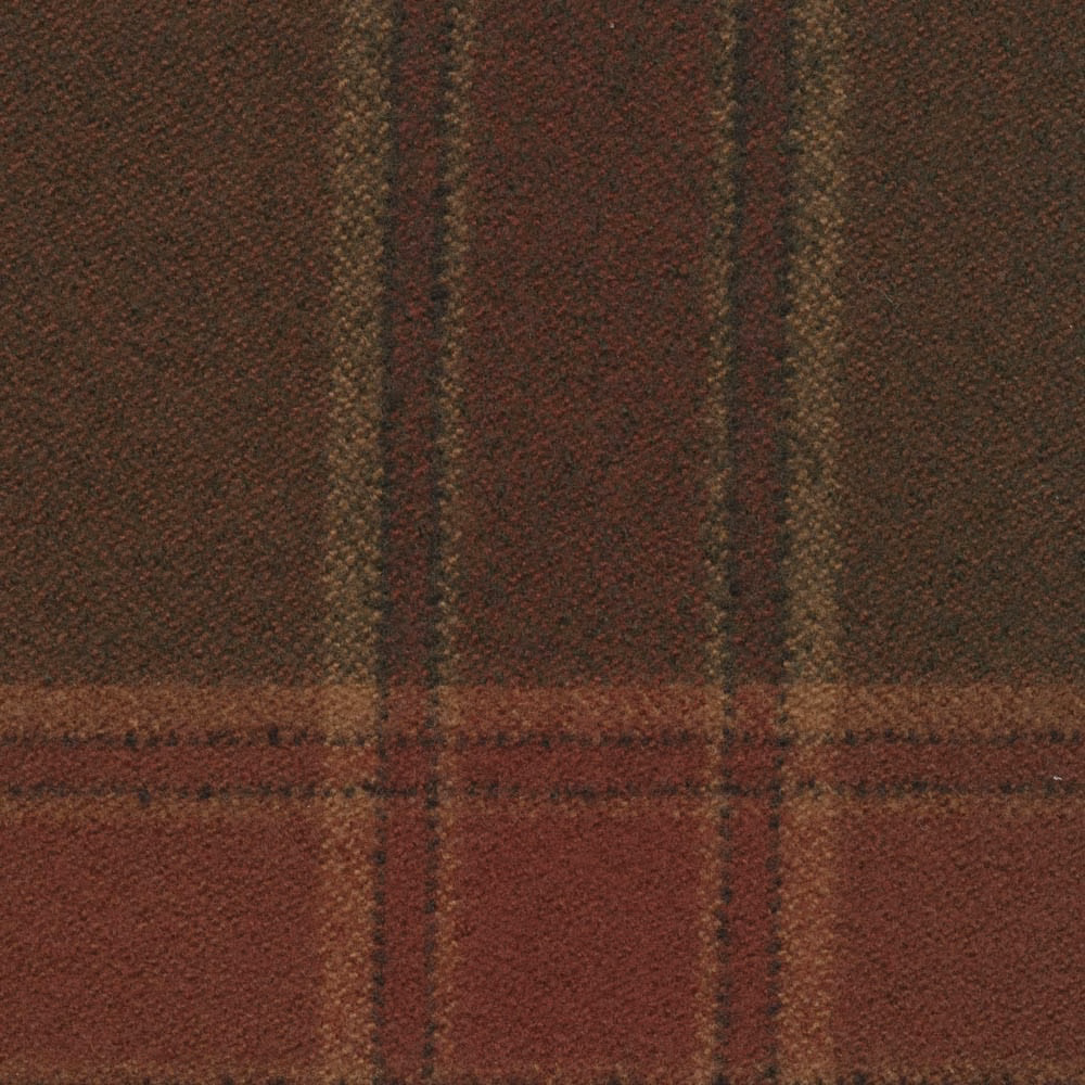 Chestnut woven check with russet bands, olive accents and soft textured surface