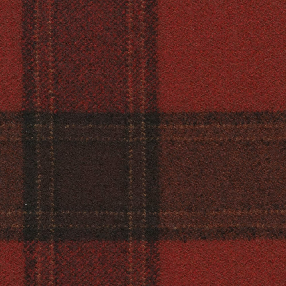 Deep claret check with charcoal bands and a softly brushed, flecked surface