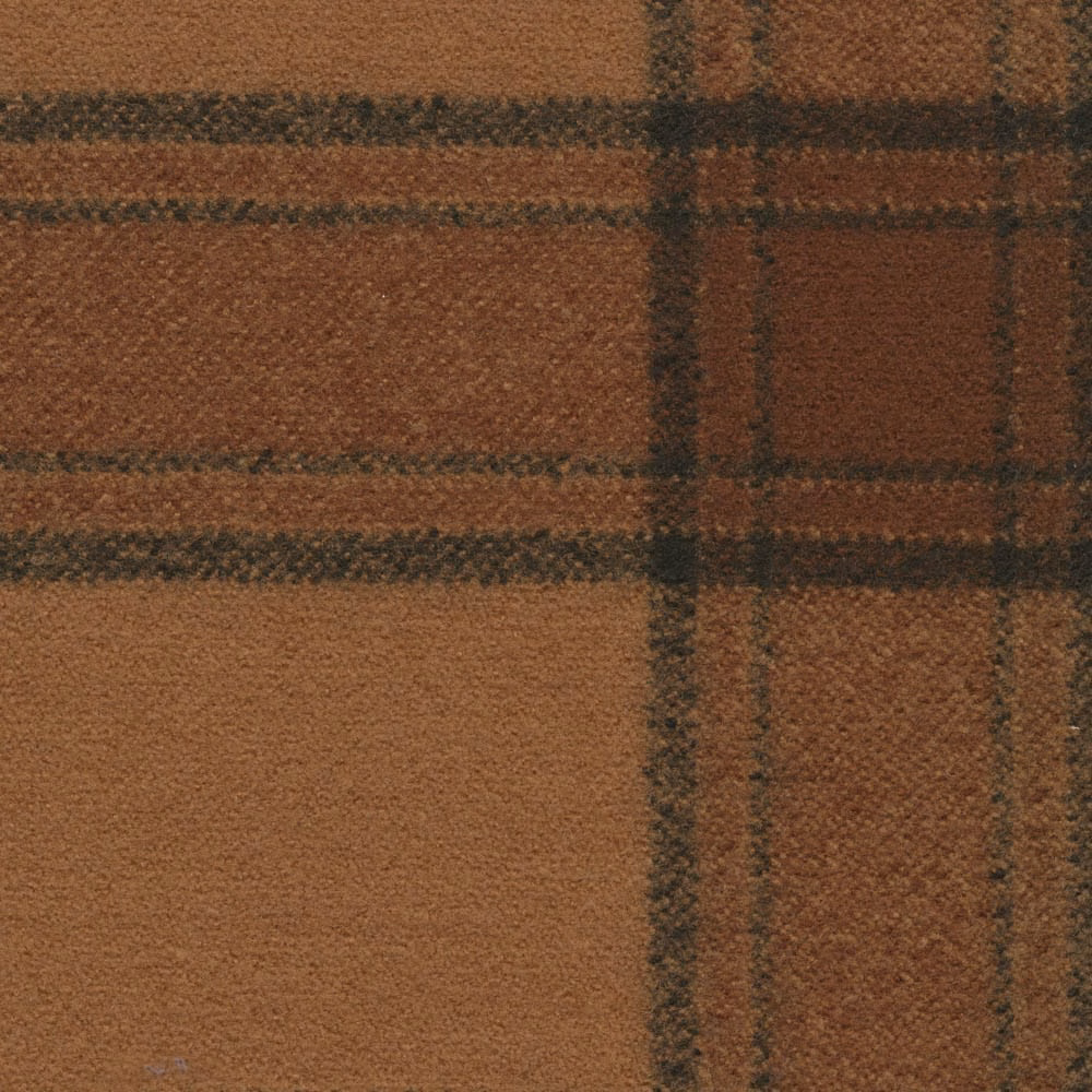 Warm mocha fabric with charcoal-brown checks and a dense, softly textured woven surface