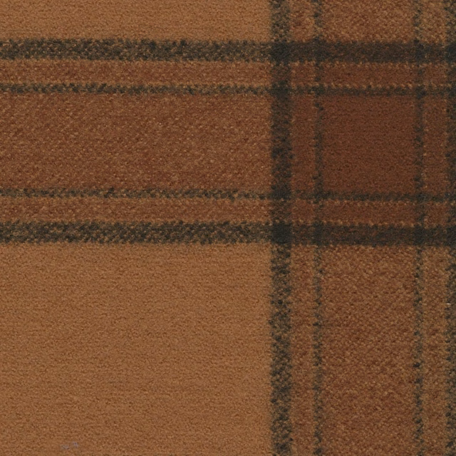 Warm mocha fabric with charcoal-brown checks and a dense, softly textured woven surface