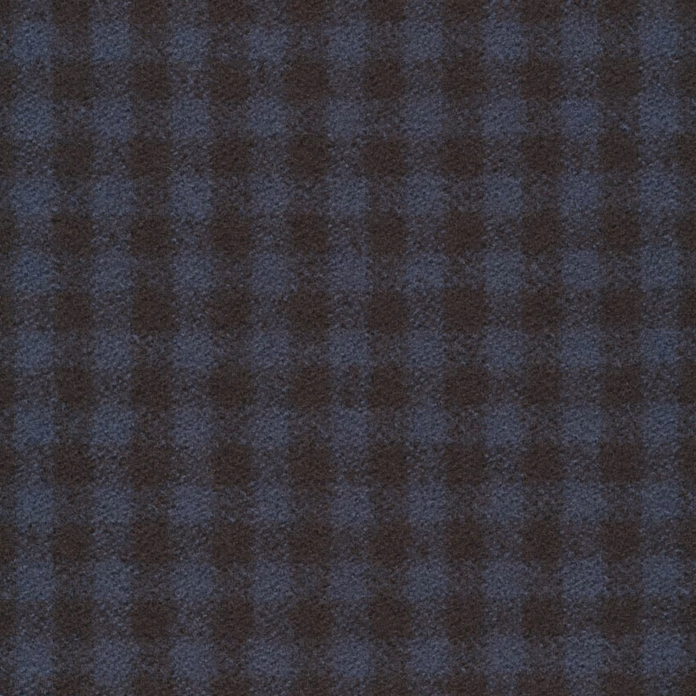 Smoky opal blue and charcoal gingham with a softly brushed woven texture