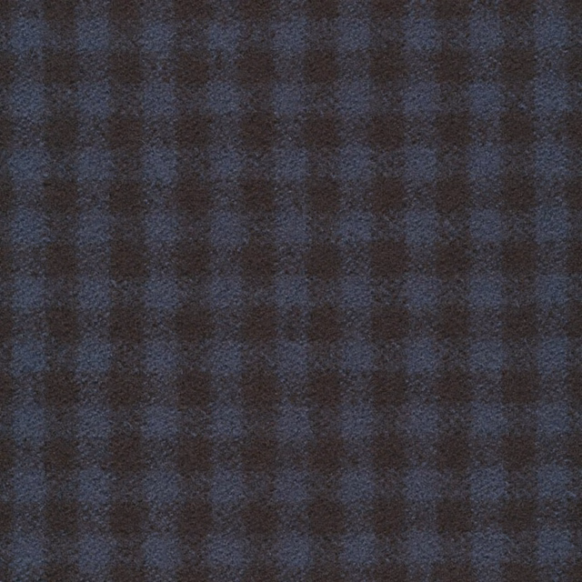 Smoky opal blue and charcoal gingham with a softly brushed woven texture