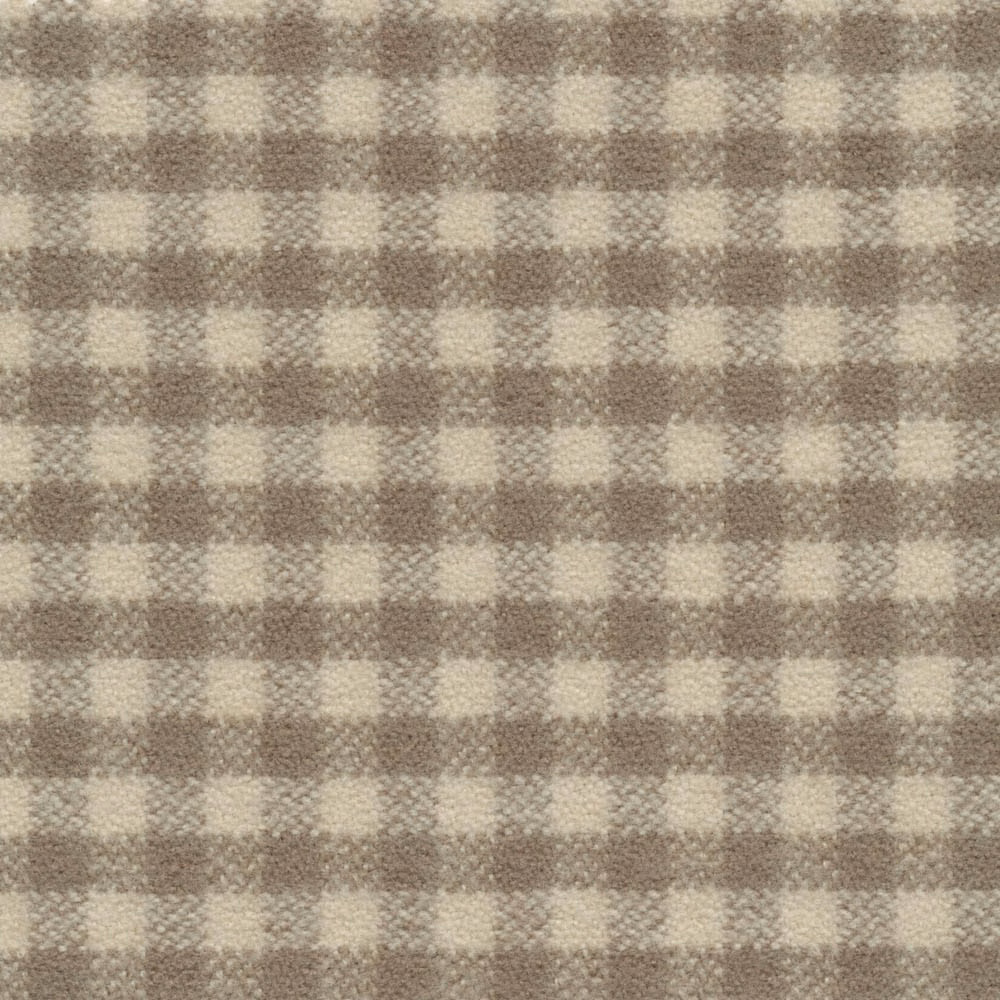 Warm stone taupe and cream gingham with a softly brushed woven texture