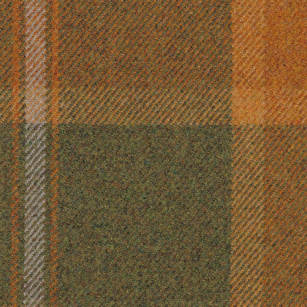 Rust, ochre, olive and brown plaid with a close fine diagonal woven texture