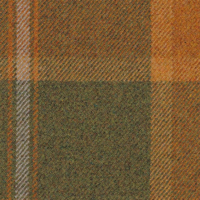 Rust, ochre, olive and brown plaid with a close fine diagonal woven texture