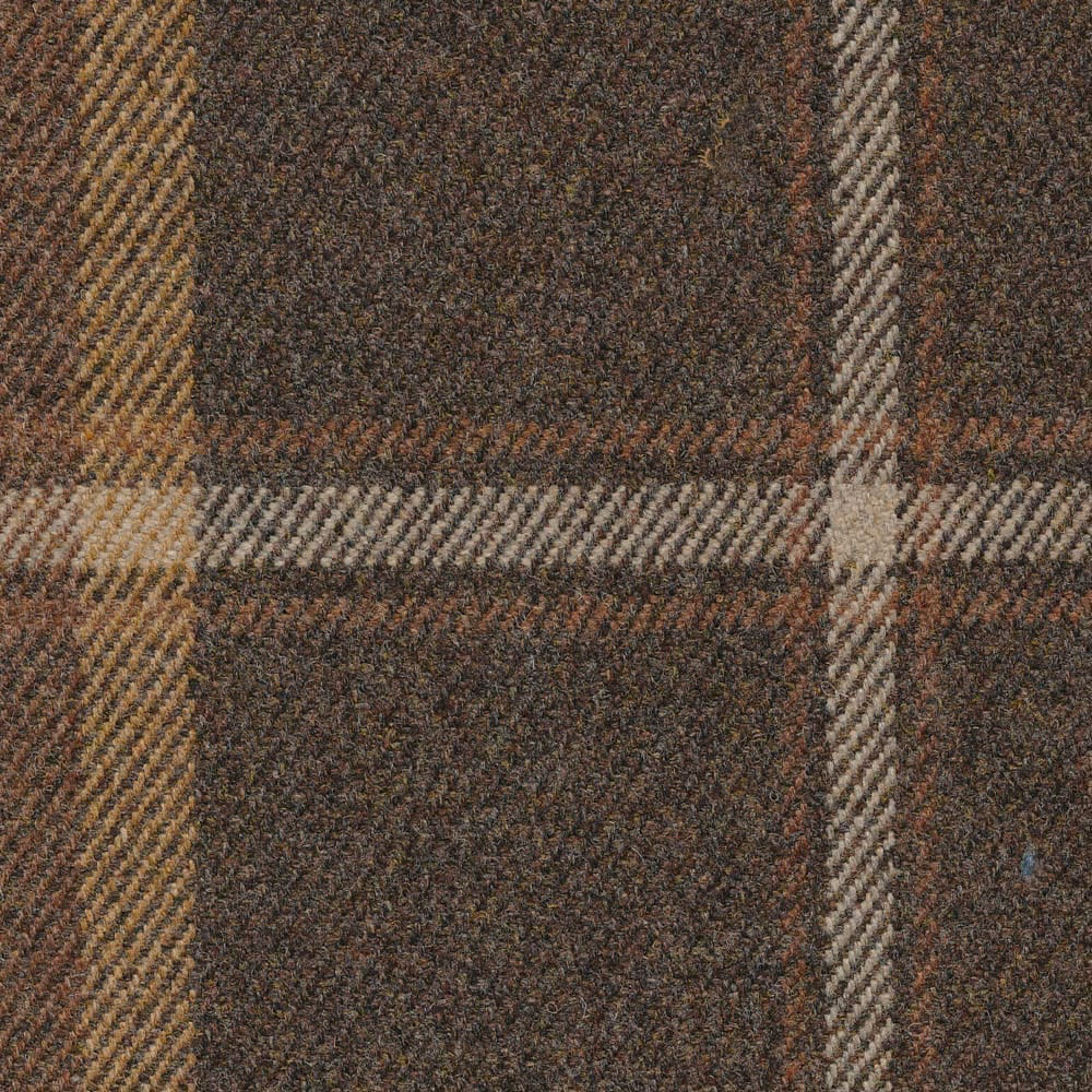 Close-up of mocha plaid with cream, tan and muted rust crossbars