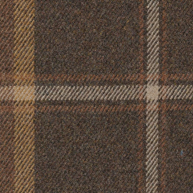 Close-up of mocha plaid with cream, tan and muted rust crossbars