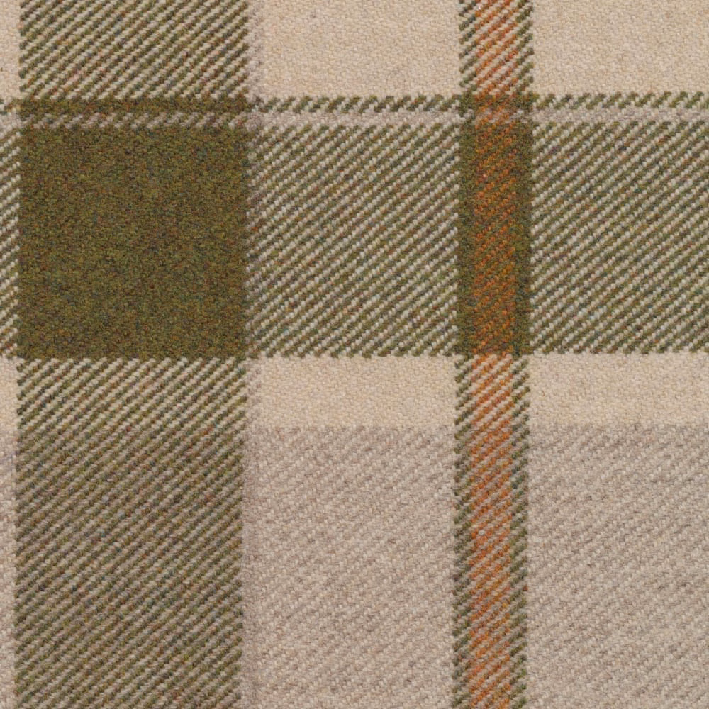 Stone plaid with olive blocks, cream checks, rust lines and a tactile diagonal weave