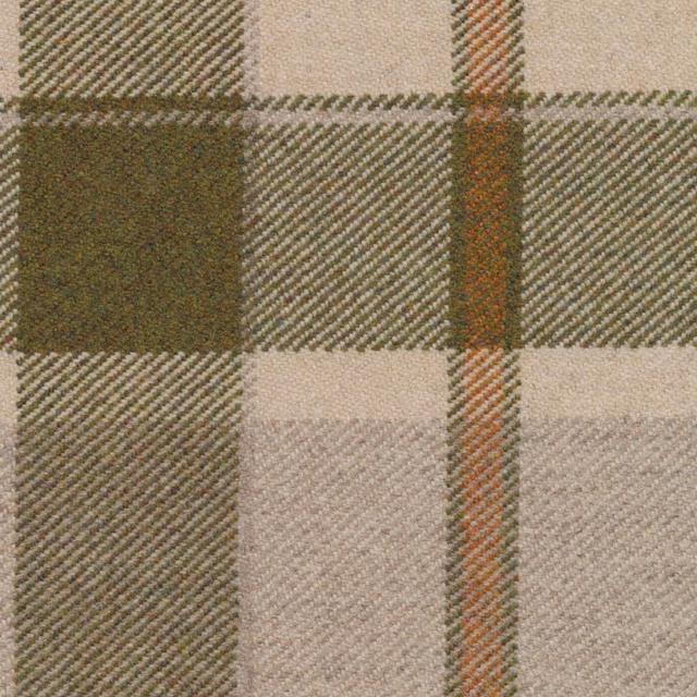 Stone plaid with olive blocks, cream checks, rust lines and a tactile diagonal weave