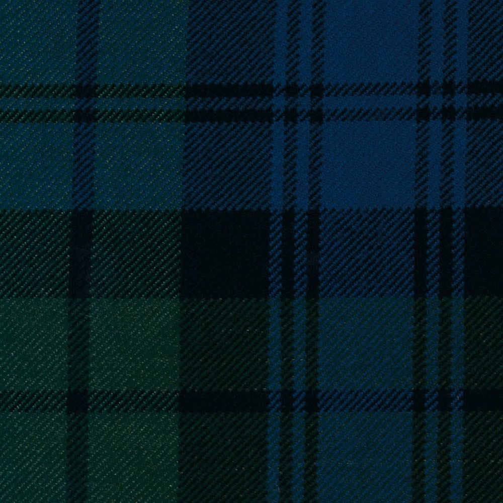 Deep teal and forest green tartan with navy and black checks in a woven texture