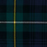 Deep teal, navy and black tartan with fine yellow and pale grey crossing stripes