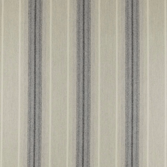Pale grey woven textile with narrow vertical graphite stripes and subtle tactile texture