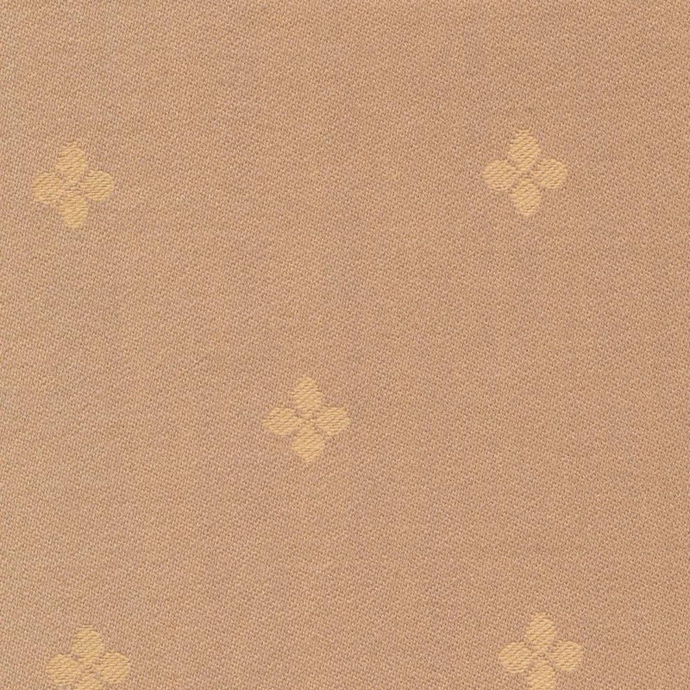 Warm blush-taupe woven fabric with scattered pale-gold four-petal daisy motifs