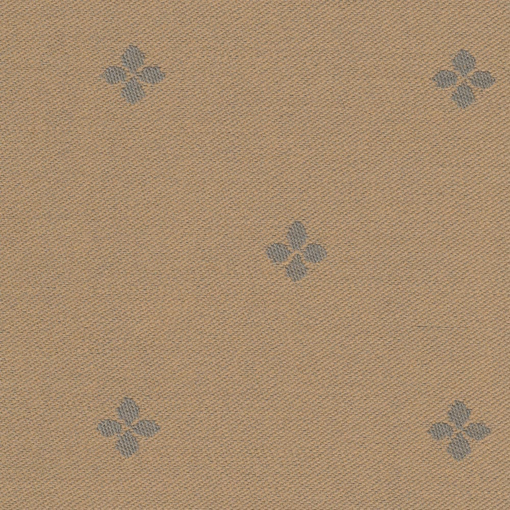 Warm stone-beige woven fabric with scattered slate-grey four-petal motifs