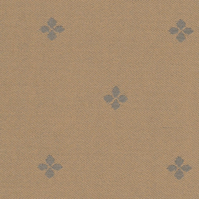 Warm stone-beige woven fabric with scattered slate-grey four-petal motifs