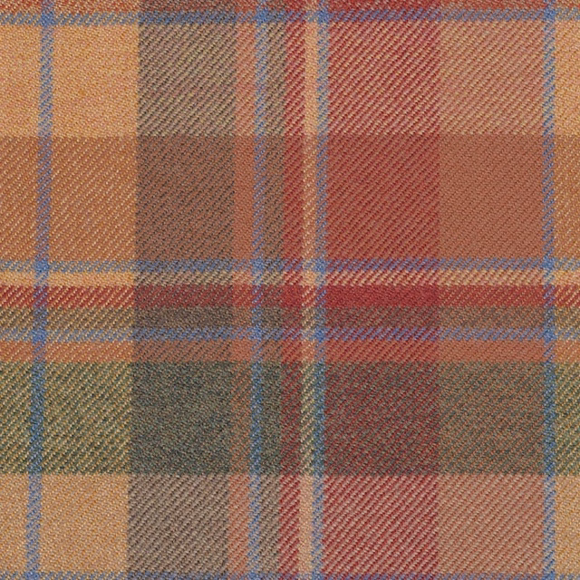 Autumn plaid swatch with camel, rust, olive and blue checks in a textured weave