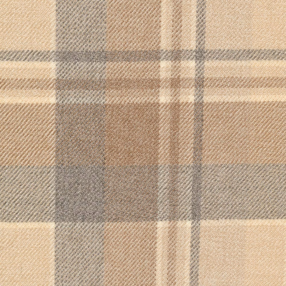 Oatmeal plaid swatch with cream, taupe and charcoal-grey bands in fine twill weave