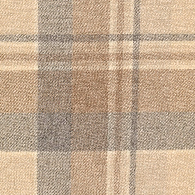Oatmeal plaid swatch with cream, taupe and charcoal-grey bands in fine twill weave