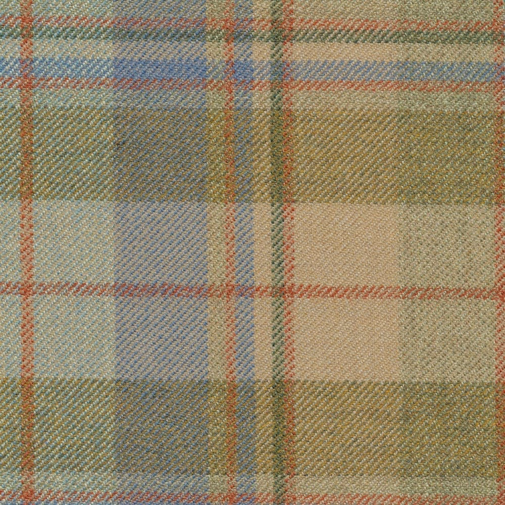 Muted opal plaid with aqua, sage, stone and terracotta checks in a textured weave