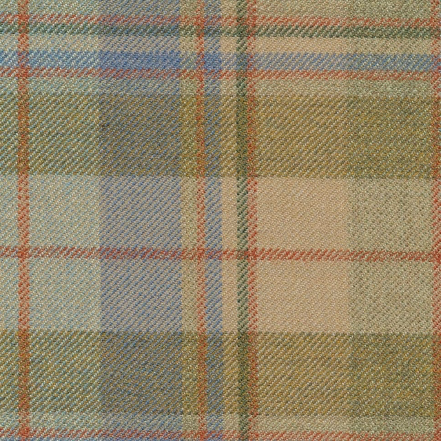 Muted opal plaid with aqua, sage, stone and terracotta checks in a textured weave