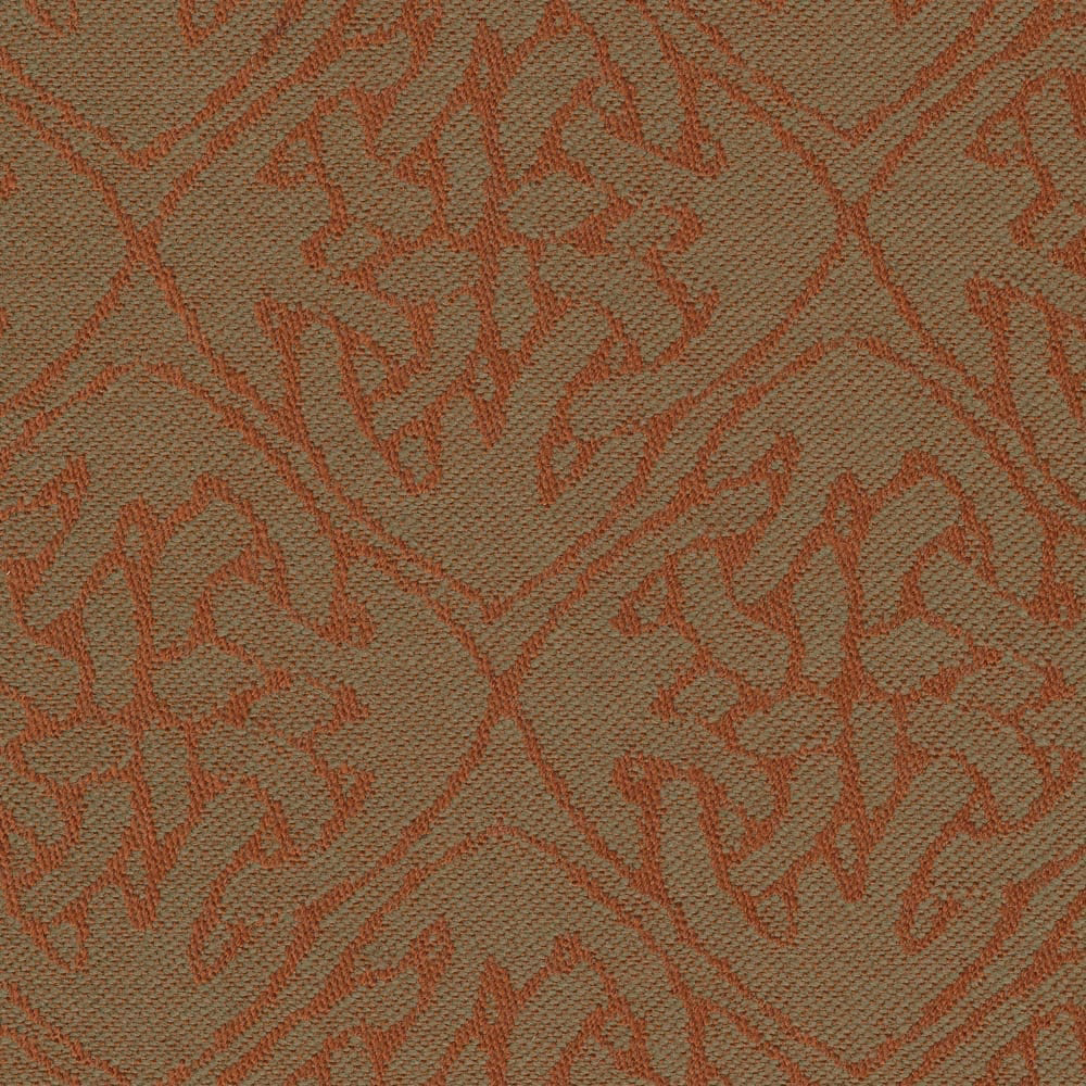 Olive-taupe woven fabric with irregular rust abstract branching lines