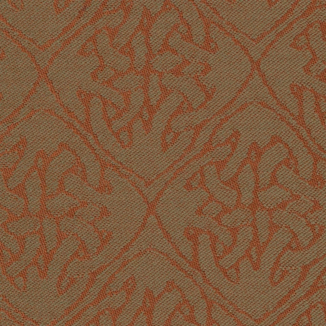 Olive-taupe woven fabric with irregular rust abstract branching lines