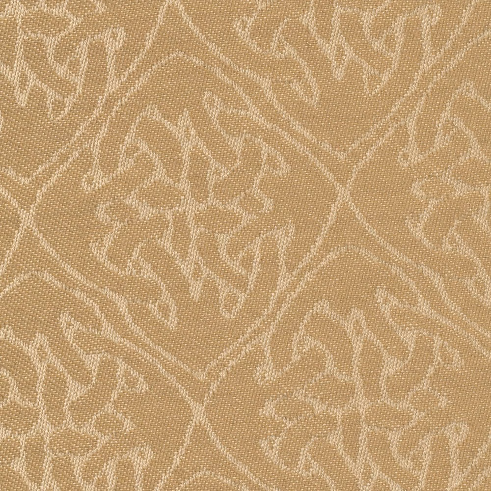 Warm oatmeal woven textile with pale ivory meandering abstract motifs and tactile texture