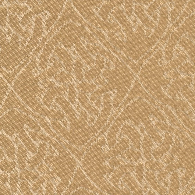 Warm oatmeal woven textile with pale ivory meandering abstract motifs and tactile texture