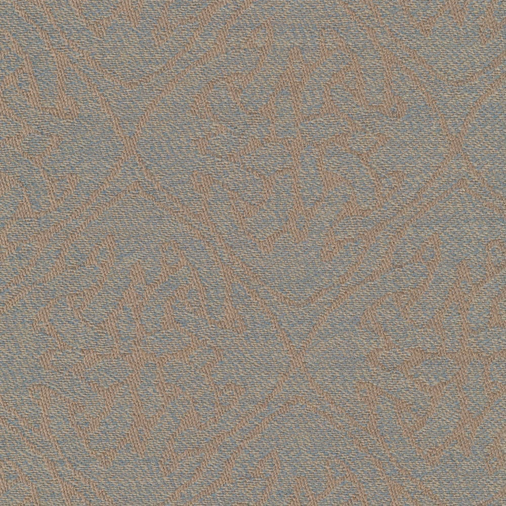 Blue-grey woven fabric with blush branching motifs and finely textured surface