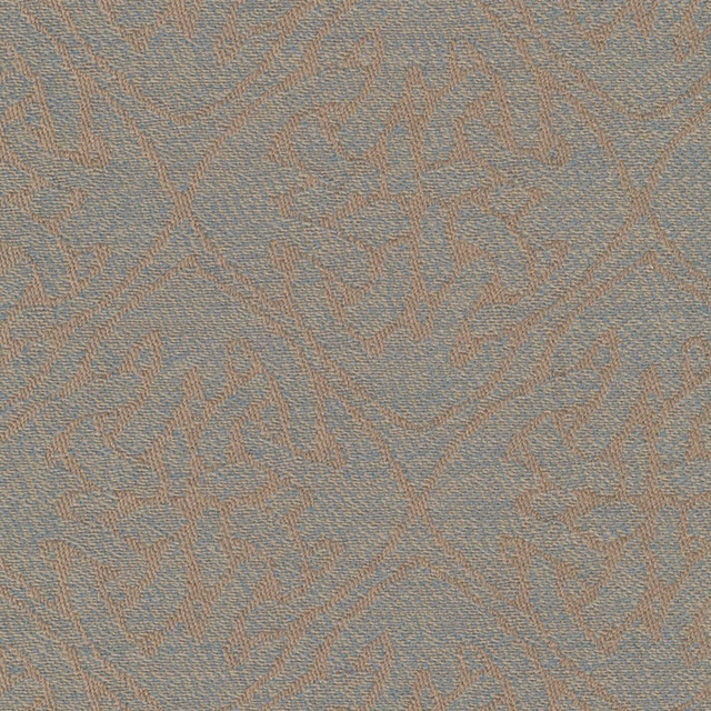 Blue-grey woven fabric with blush branching motifs and finely textured surface