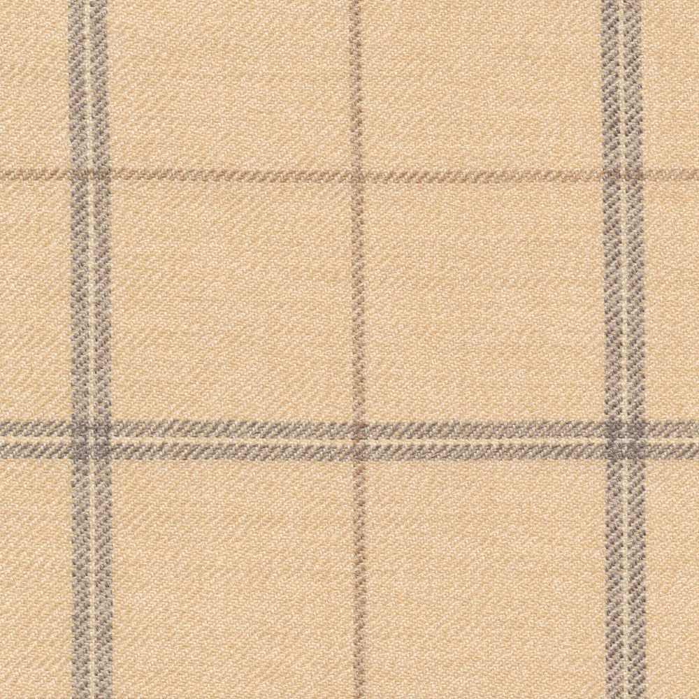 Warm oatmeal woven check with soft grey windowpane lines and fine texture