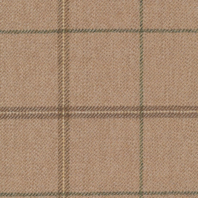 Warm tan woven check with olive-green and brown lines, close-up texture