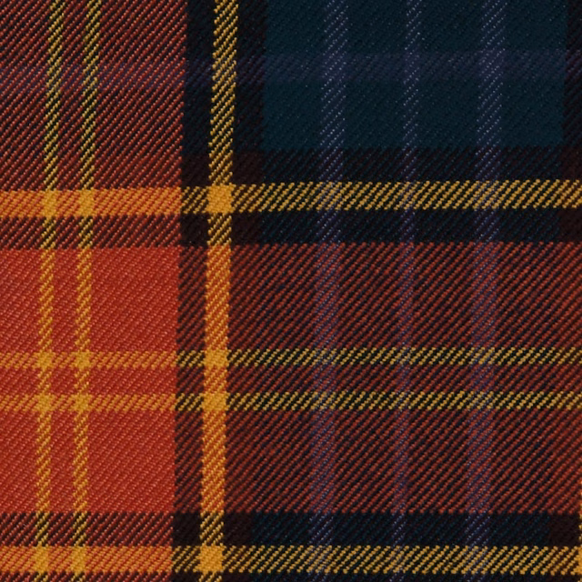 Red, teal, black and mustard tartan with a pronounced diagonal twill weave